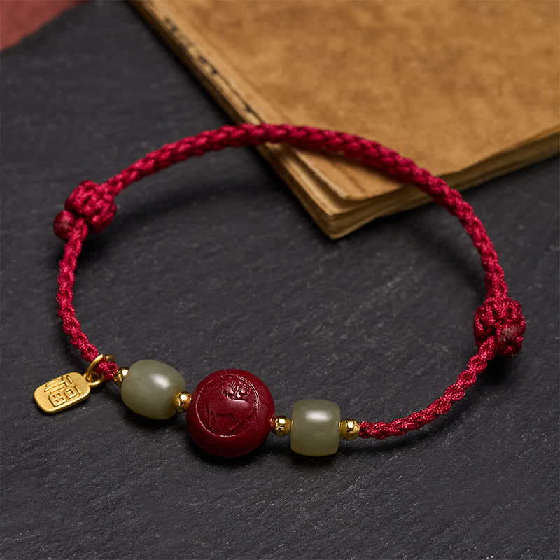 Buddha Stones Cinnabar Fu Character Chinese Zodiac Braided Red String Fortune Bracelet - image 1