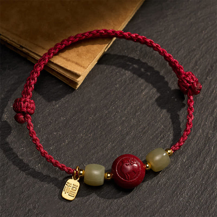 Buddha Stones Cinnabar Fu Character Chinese Zodiac Braided Red String Fortune Bracelet - image 4