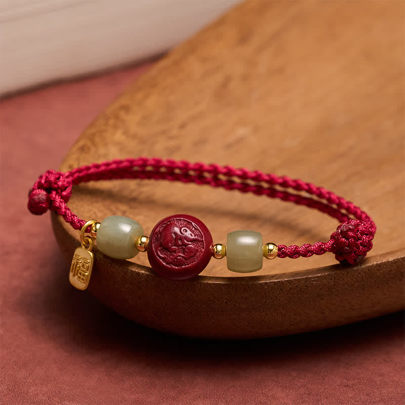 Buddha Stones Cinnabar Fu Character Chinese Zodiac Braided Red String Fortune Bracelet - Rat - image 13