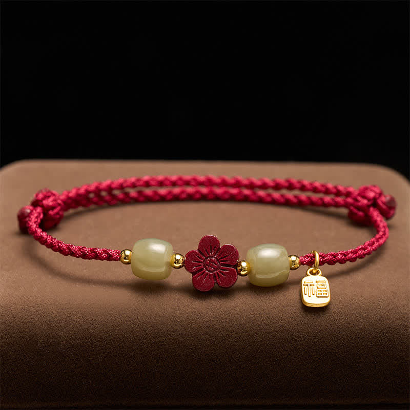 Buddha Stones Cinnabar Fu Character Flowers Red String Blessing Bracelet - image 2