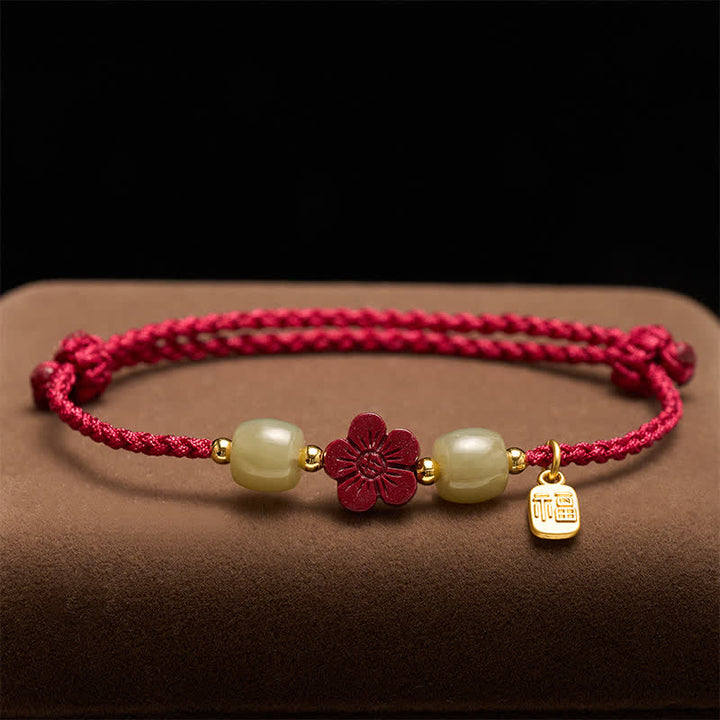 Buddha Stones Cinnabar Fu Character Flowers Red String Blessing Bracelet - image 2