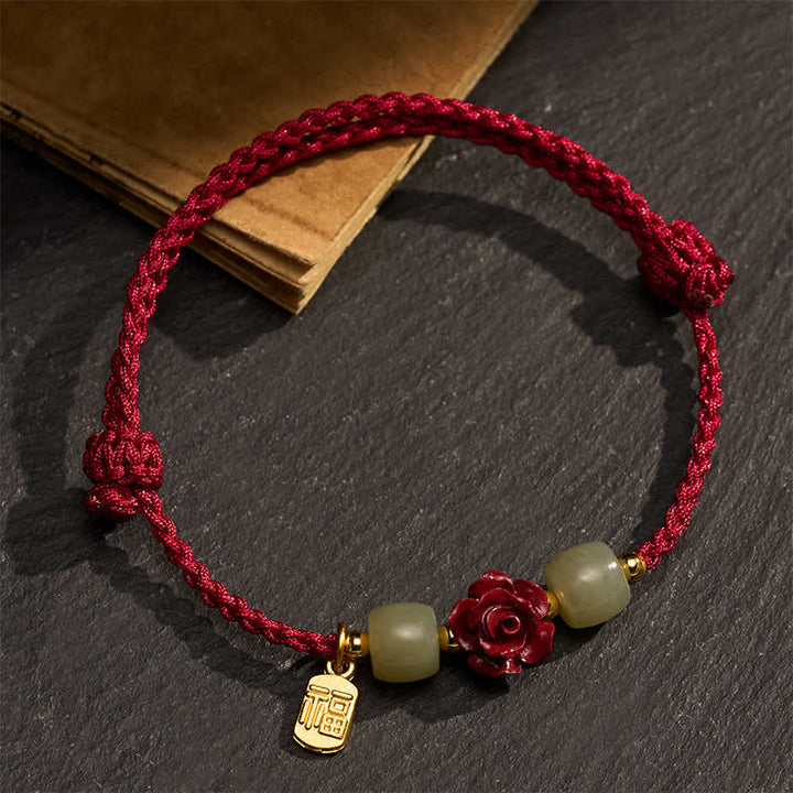 Buddha Stones Cinnabar Fu Character Rose Red String Blessing Bracelet - image 2