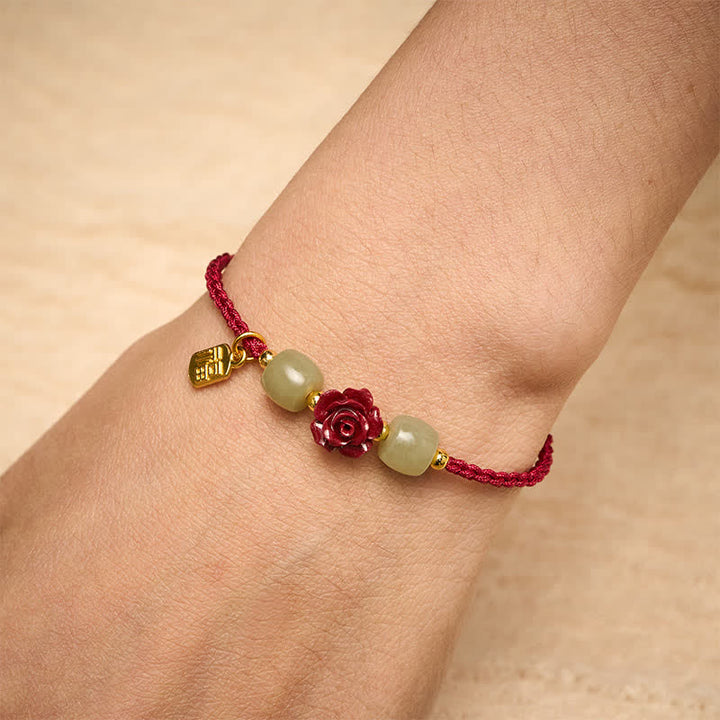 Buddha Stones Cinnabar Fu Character Rose Red String Blessing Bracelet - image 5