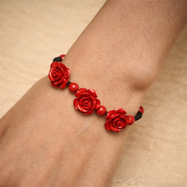 Buddha Stones Cinnabar Three Roses Black String Blessing Bracelet - image 5