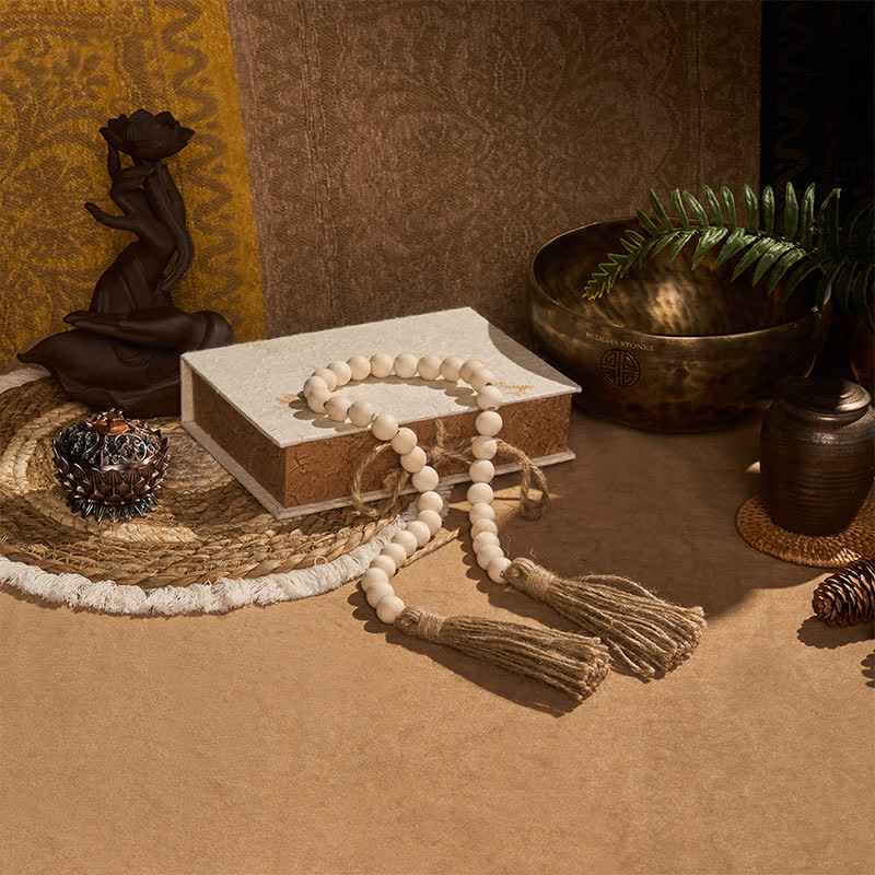 Buddha Stones Natural Wood Macrame Bead Hanging Tassel Mindful Living Decor - image 3