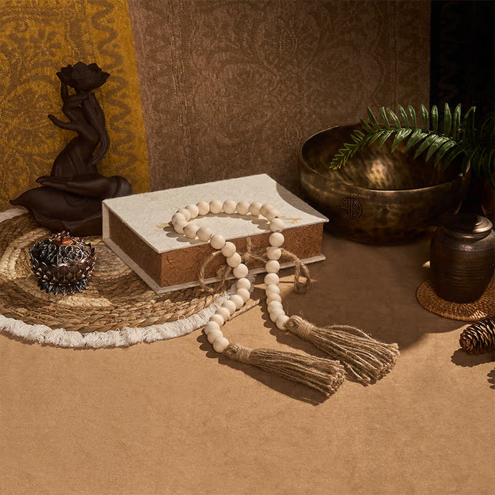 Buddha Stones Natural Wood Macrame Bead Hanging Tassel Mindful Living Decor - image 3