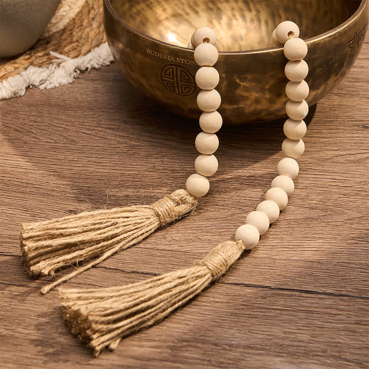 Buddha Stones Natural Wood Macrame Bead Hanging Tassel Mindful Living Decor - image 6