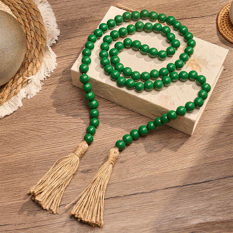 Buddha Stones Green Distressed Wood Bead Tassel Farmhouse Mindful Living Decor - image 1