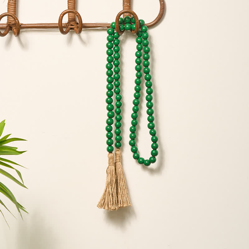 Buddha Stones Green Distressed Wood Bead Tassel Farmhouse Mindful Living Decor - image 6