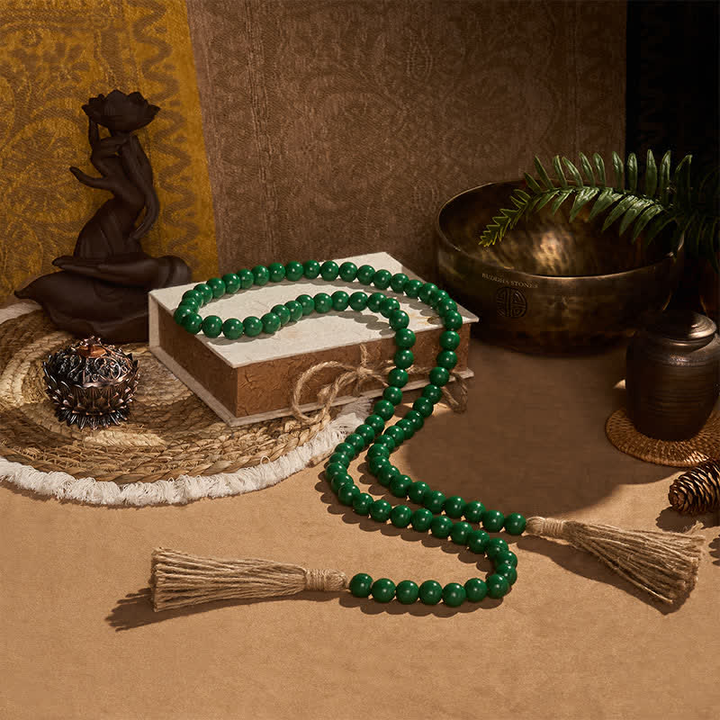 Buddha Stones Green Distressed Wood Bead Tassel Farmhouse Mindful Living Decor - image 2