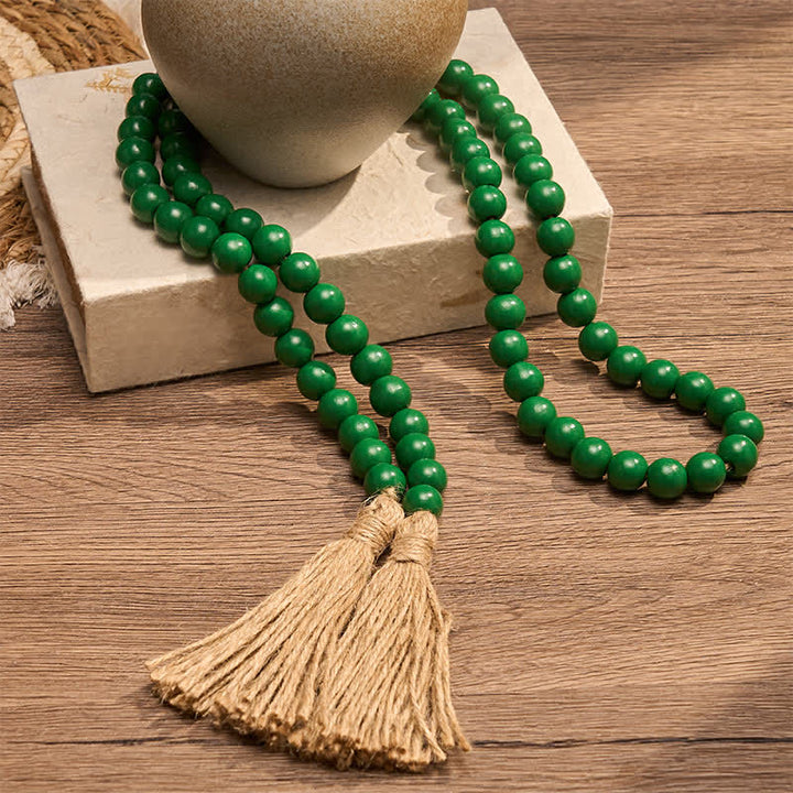 Buddha Stones Green Distressed Wood Bead Tassel Farmhouse Mindful Living Decor - image 5