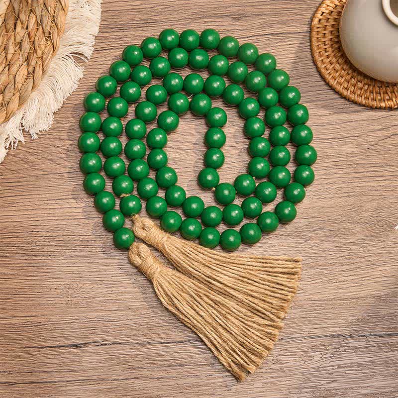 Buddha Stones Green Distressed Wood Bead Tassel Farmhouse Mindful Living Decor - Wood - image 0