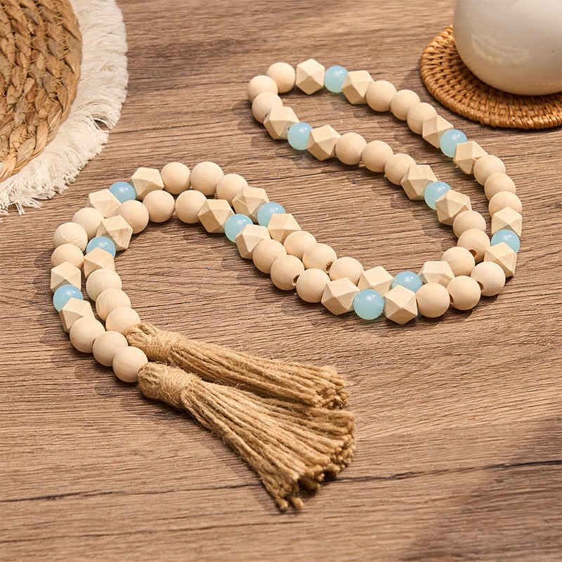 Buddha Stones Faceted Wood Beads Double Tassel Hanging Mindful Living Decor - image 2