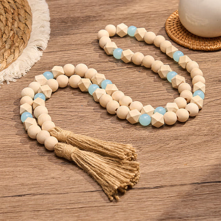 Buddha Stones Faceted Wood Beads Double Tassel Hanging Mindful Living Decor - image 2