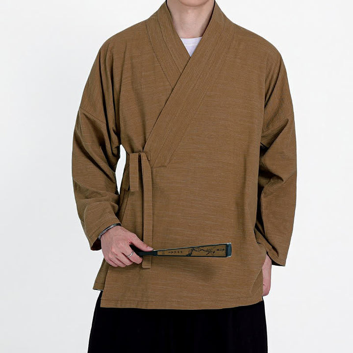 Buddha Stones Spring Fall Minimalist Tang Style Drawstring Solid Men's Kimono - image 10