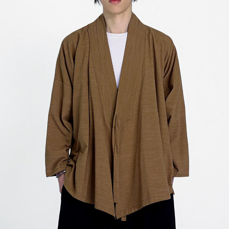 Buddha Stones Spring Fall Minimalist Tang Style Drawstring Solid Men's Kimono - image 13