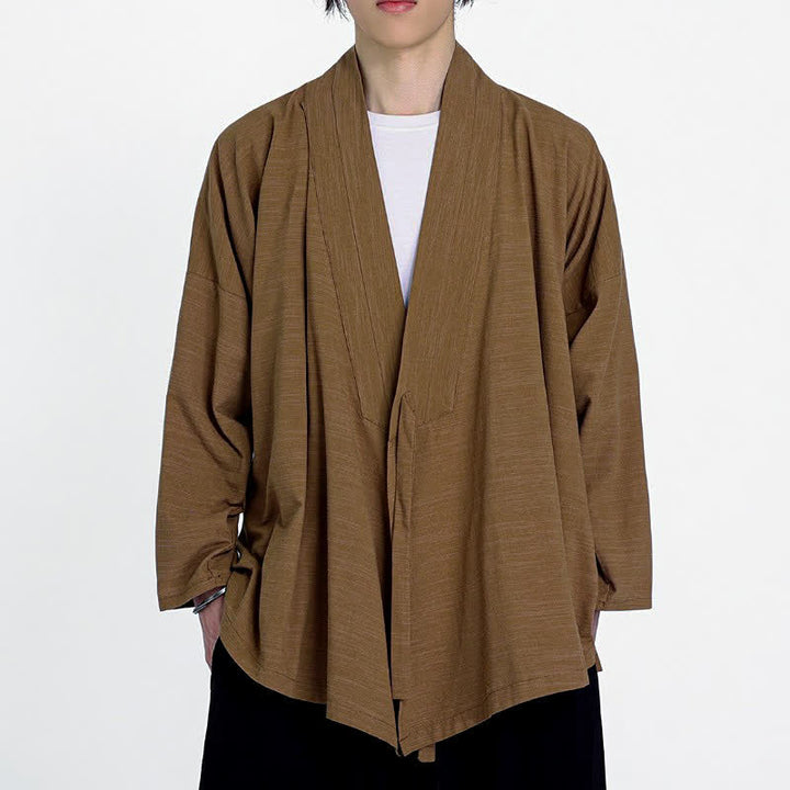 Buddha Stones Spring Fall Minimalist Tang Style Drawstring Solid Men's Kimono - image 13