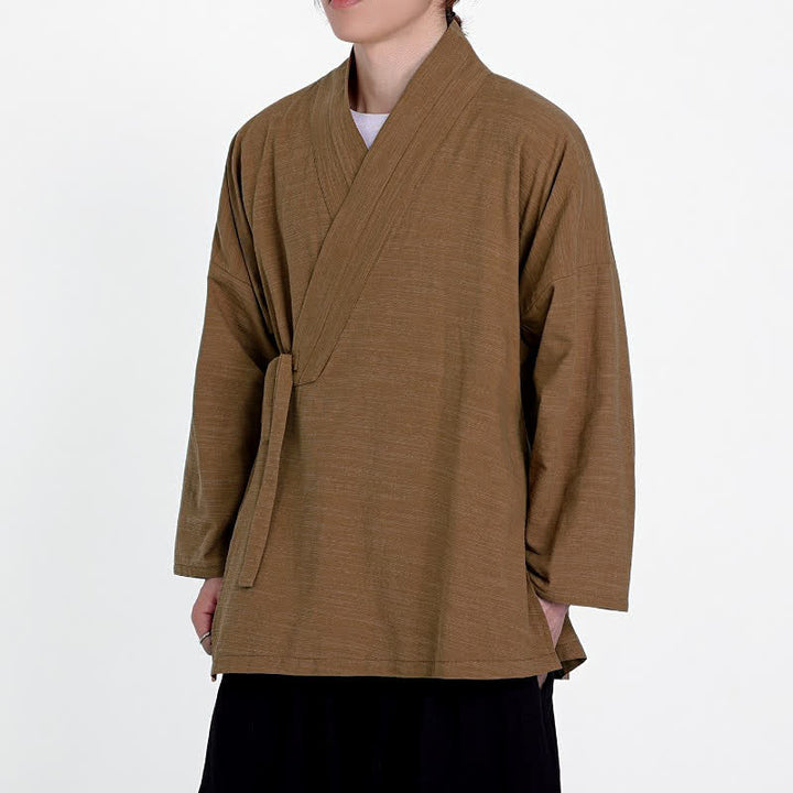 Buddha Stones Spring Fall Minimalist Tang Style Drawstring Solid Men's Kimono - image 14