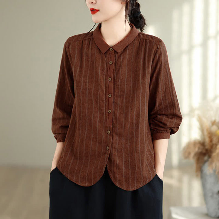 Buddha Stones Fall Casual Vintage Button-Up Striped Women's Long Sleeve Shirts - image 1