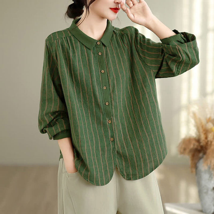 Buddha Stones Fall Casual Vintage Button-Up Striped Women's Long Sleeve Shirts - image 9