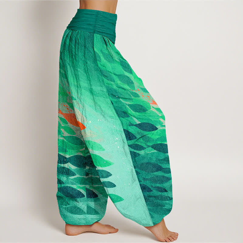 Buddha Stones Cotton Ocean Fish Pattern Women's Elastic Waist Harem Pants - image 6
