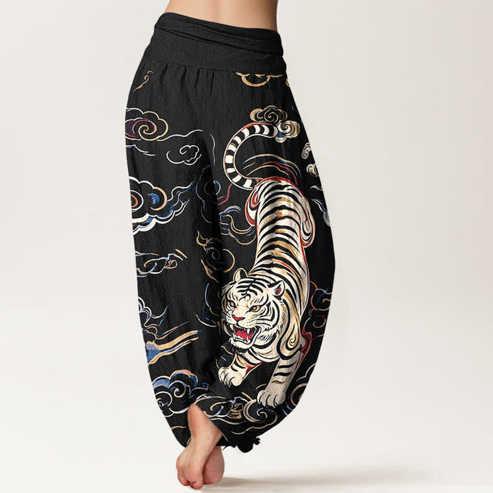 Buddha Stones Cotton Oriental Tiger Lucky Cloud Pattern Women's Elastic Waist Harem Pants - image 2