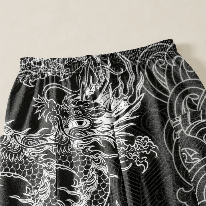 Buddha Stones Cotton Oriental Dragon Wave Pattern Women's Elastic Waist Harem Pants With Side Pockets - image 5