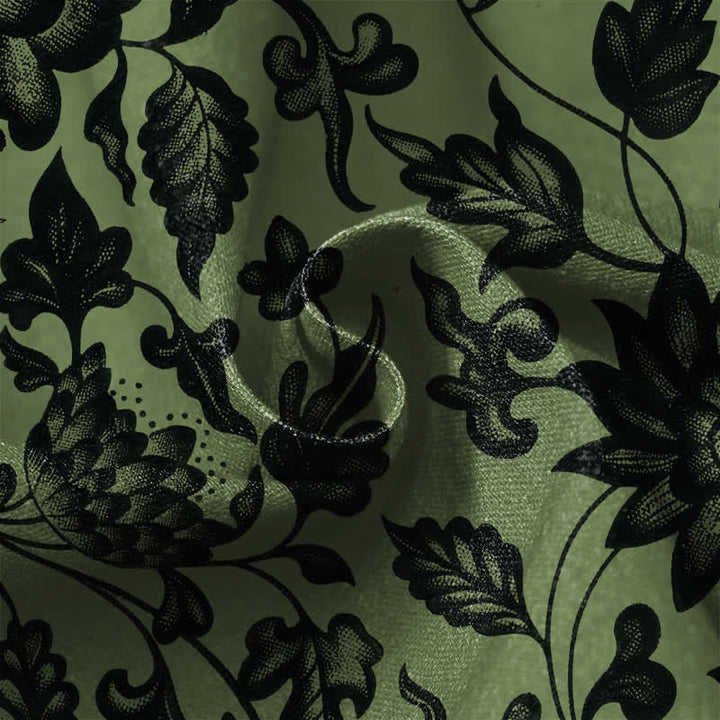 Buddha Stones Pure Cotton Vintage Olive Floral Pattern Frog Button Women's Elastic Waist Harem Pants With Pockets - image 4