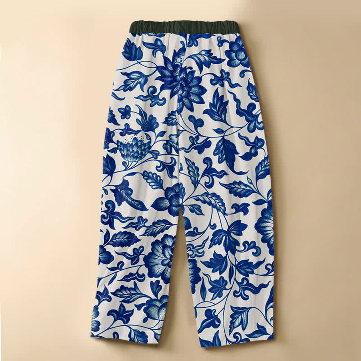 Buddha Stones Pure Cotton Vintage Olive Floral Pattern Frog Button Women's Elastic Waist Harem Pants With Pockets - image 8