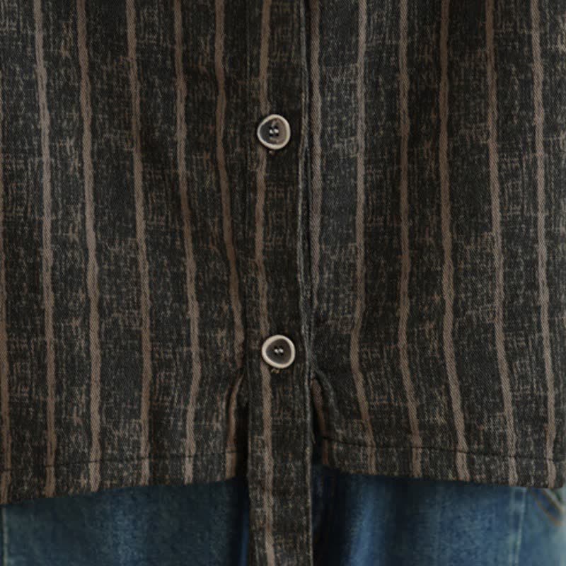 Buddha Stones Fall Casual Vintage Button-Up Drawstring Striped Cropped Women's Jacket - image 8