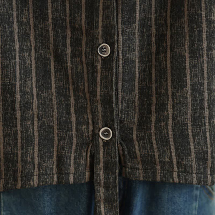 Buddha Stones Fall Casual Vintage Button-Up Drawstring Striped Cropped Women's Jacket - image 8