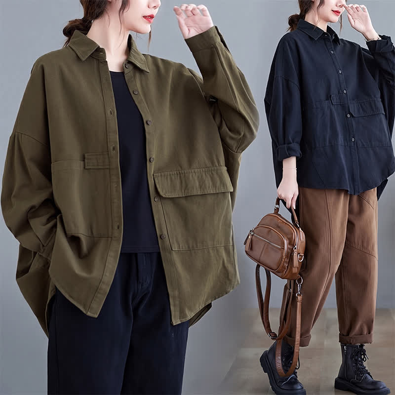 Buddha Stones Spring Fall Basic Minimalist Button-Up Solid Cotton Women's Jacket With Pockets - image 4