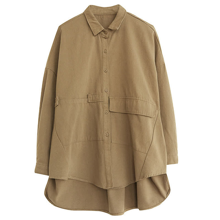 Buddha Stones Spring Fall Basic Minimalist Button-Up Solid Cotton Women's Jacket With Pockets - image 8