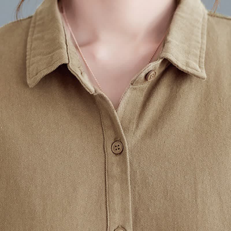 Buddha Stones Spring Fall Basic Minimalist Button-Up Solid Cotton Women's Jacket With Pockets - image 9