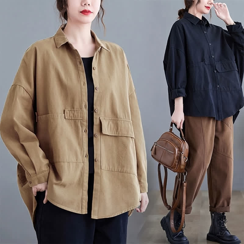 Buddha Stones Spring Fall Basic Minimalist Button-Up Solid Cotton Women's Jacket With Pockets - image 15