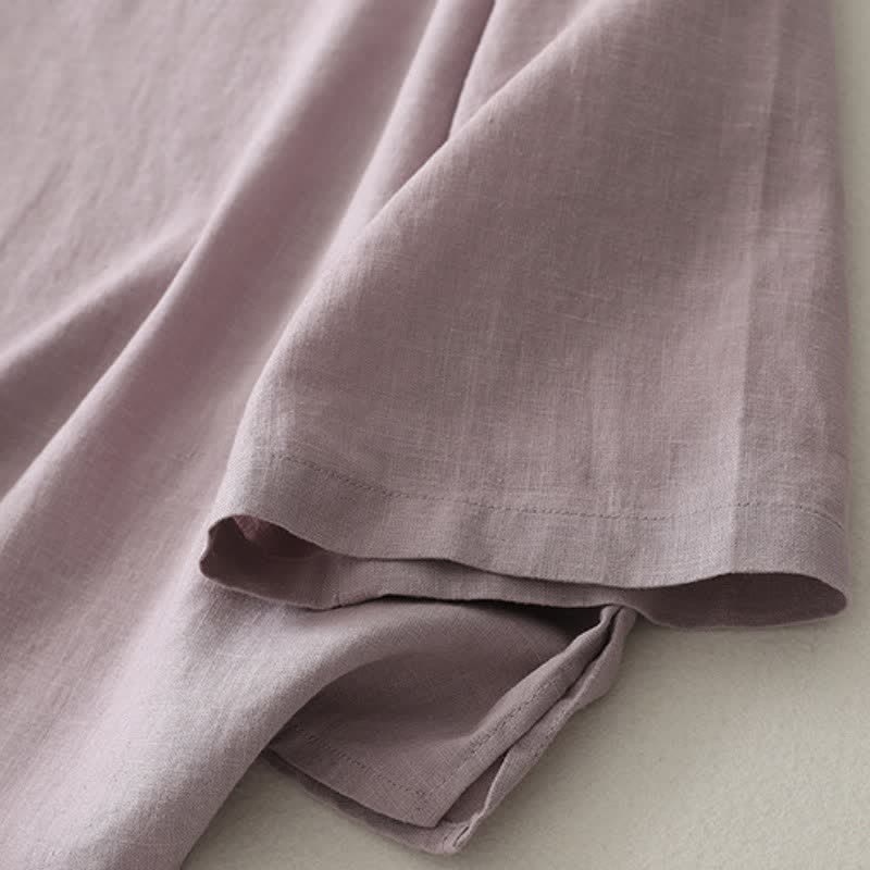 Buddha Stones Spring Fall Casual Vintage Tang Style Frog Button Solid Linen Women's Long Sleeve Shirts - image 4