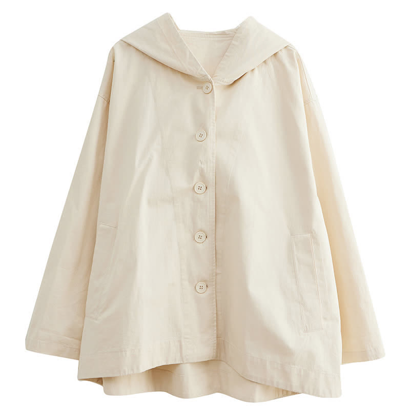 Buddha Stones Spring Fall Casual Minimalist Hooded Button-Up Solid Women's Jacket With Pockets - image 10