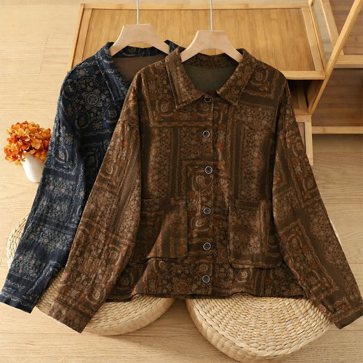 Buddha Stones Fall Vintage Boho Button-Up Abstract Women's Long Sleeve Shirts With Pockets - image 11