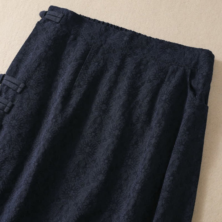 Buddha Stones Fall Vintage Tang Style Pankou Solid Cotton Linen Women's Skirts With Pocket - image 13