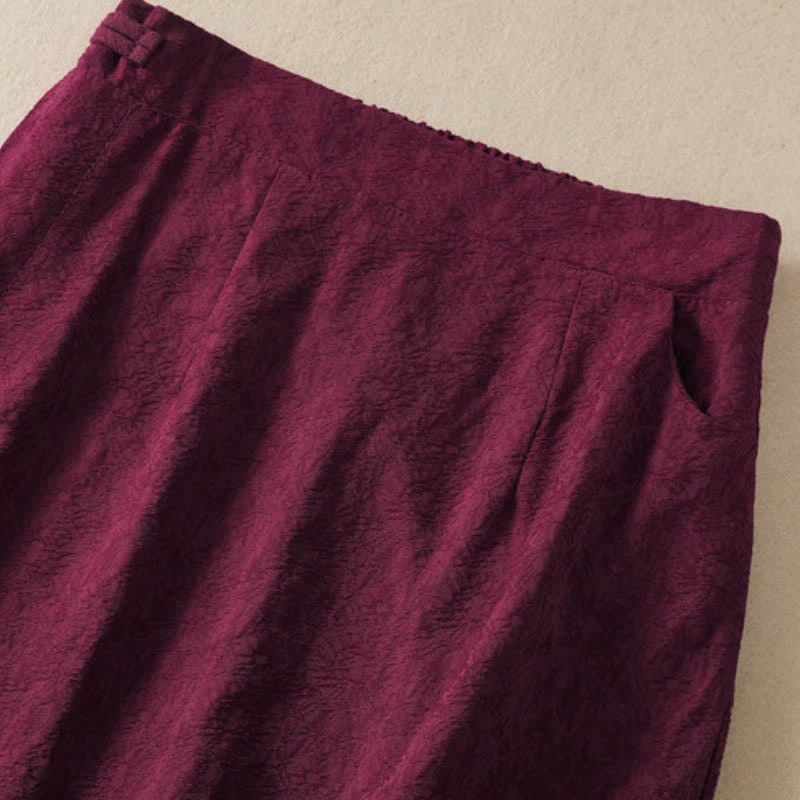 Buddha Stones Fall Vintage Tang Style Pankou Solid Cotton Linen Women's Skirts With Pocket - image 3