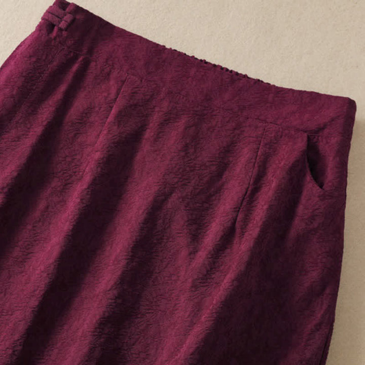Buddha Stones Fall Vintage Tang Style Pankou Solid Cotton Linen Women's Skirts With Pocket - image 3