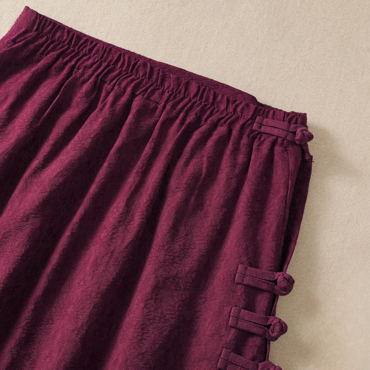 Buddha Stones Fall Vintage Tang Style Pankou Solid Cotton Linen Women's Skirts With Pocket - image 4