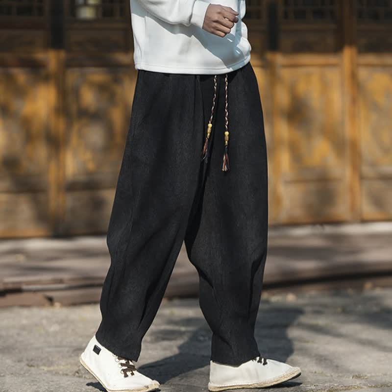 Buddha Stones Fall Winter Casual Retro Drawstring Solid Corduroy Ankle Pants Men's Wide Leg Pants With Pocket - image 11