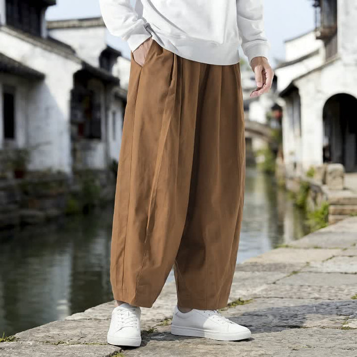 Buddha Stones Fall Casual Minimalist Drawstring Solid Cropped Pants Men's Straight Leg Pants With Pockets - image 8