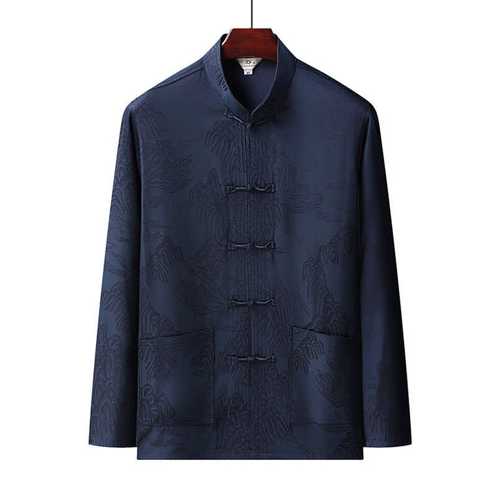 Buddha Stones 2Pcs Spring Fall Tang Style Classic Mandarin Collar Cloud Pattern Men's Meditation Cloth With Pockets - image 18