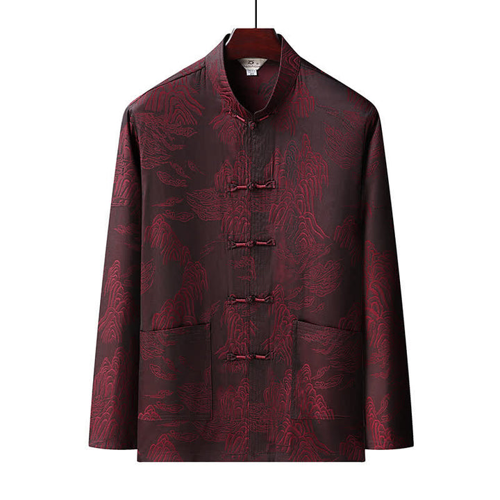 Buddha Stones 2Pcs Spring Fall Tang Style Classic Mandarin Collar Cloud Pattern Men's Meditation Cloth With Pockets - image 11