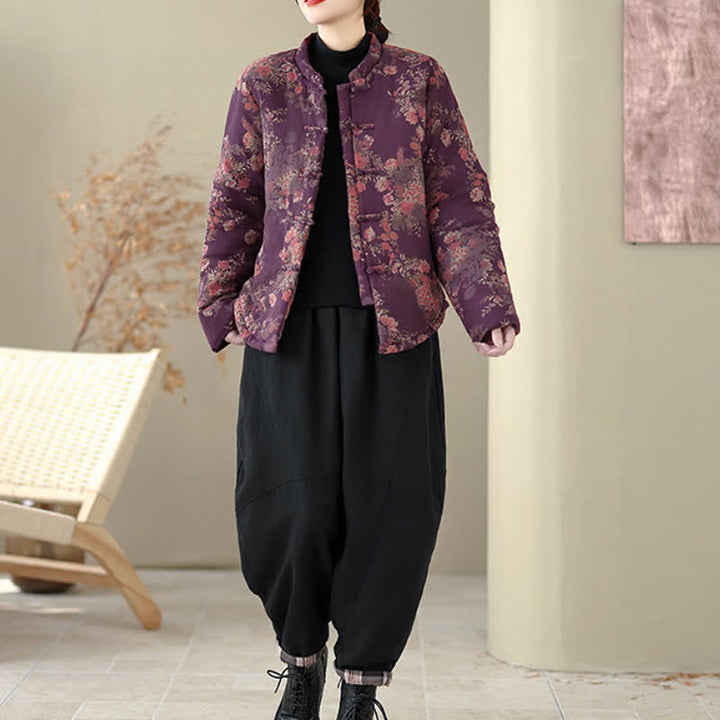 Buddha Stones Winter Elegant Tang Style Pankou Floral Print Women's Jackets - image 8