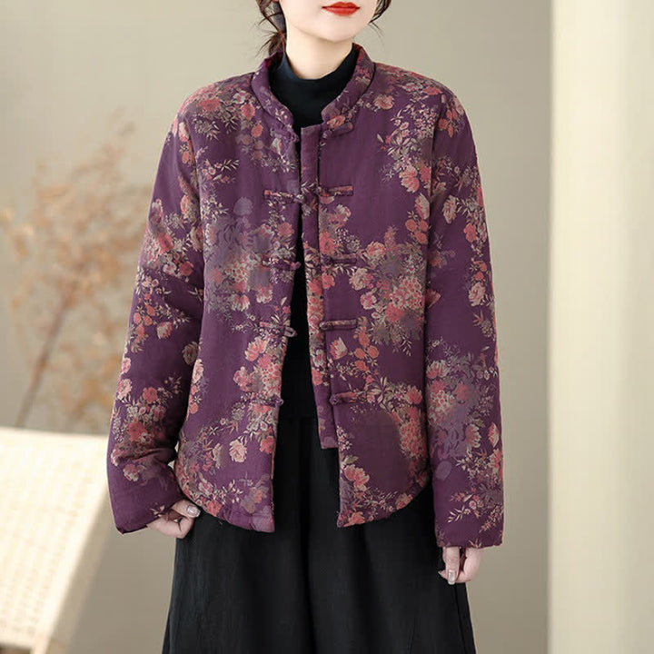 Buddha Stones Winter Elegant Tang Style Pankou Floral Print Women's Jackets - image 7