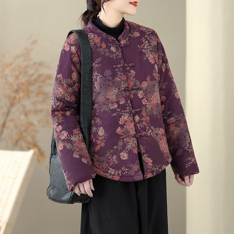 Buddha Stones Winter Elegant Tang Style Pankou Floral Print Women's Jackets - image 5