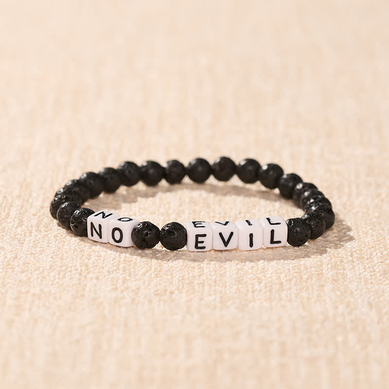 Buddha Stones Lava Rock NO EVIL Letters Round Beads Healing Bracelet - image 1